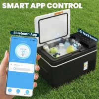 Outsunny 12 Volt Car Refrigerator, 32QT Car Fridge with App Control, 12/24V DC and 100-240V AC, Black(m-6)