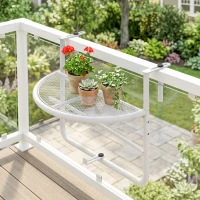 Outsunny Adjustable Balcony Hanging Railing Table, Metal Mounting Mini Wall Desk Storage Rack, Outdoor Flower Stand Serving Table Half Round, White(m-8)