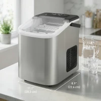 HOMCOM Portable Ice Maker Countertop, Self-Cleaning Ice Machine with 2 Bullet Ice Sizes, Ice Scoop, Silver(m-3)