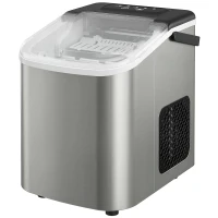 HOMCOM Portable Ice Maker Countertop, Self-Cleaning Ice Machine with 2 Bullet Ice Sizes, Ice Scoop, Silver(m-2)
