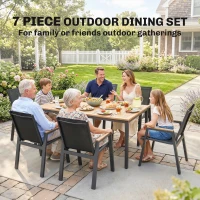 Outsunny 7 Piece Outdoor Dining Set, Rectangle Patio Table and 6 Mesh Chairs with Slatted Tabletop for Backyard, Deck, Garden(m-4)