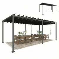 Outsunny 10' x 19' Louvered Pergola with UPF50+ Adjustable Roof and Aluminum Frame, Outdoor Pergola Gazebo, Dark Grey(m-11)