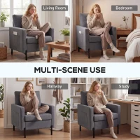 HOMCOM Accent Chair Modern Upholstered Armchair with Side Pockets and Cushion for Bedroom, Living Room, Dark Grey(m-6)