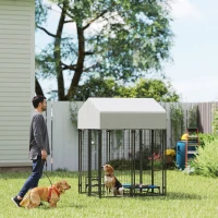 PawHut Outdoor Dog Kennel with Roof, 4' x 4' x 6' Heavy Duty Welded Wire Dog Playpen Enclosure with Escape-proof Lock(m-2)