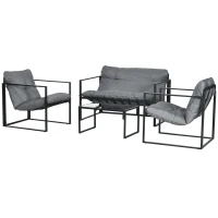 Outsunny 4 Piece Outdoor Furniture Set, Patio Conversation Set with Tempered Glass Table, Loveseat, 2 Chairs and Cushions, Grey(m-2)