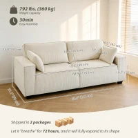 HOMCOM 86" 3 Seater Sofa, Modern Corduroy Upholstered Couch, Beige(m-3)