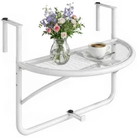 Outsunny Adjustable Balcony Hanging Railing Table, Metal Mounting Mini Wall Desk Storage Rack, Outdoor Flower Stand Serving Table Half Round, White(m-2)
