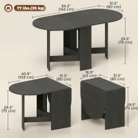 HOMCOM Oval Folding Dining Table, Space Saving Drop Leaf Kitchen Table for Dining Room, Living Room, Black(m-3)