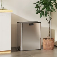 HOMCOM Dual Trash Can with Soft-Close Lid, Garbage Can with Removable Inner Bucket for Kitchen 14.8gal, Silver(m-10)