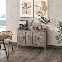 HOMCOM Sideboard Buffet with 4 Barn Doors and 2 Adjustable Shelves, Kitchen Buffet Cabinet for Living Room, Hallway, Gray(m-10)