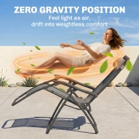 Outsunny Zero Gravity Chair Set of 2 Patio Chair with Side Table Cupholders and Pillows for Pool, Backyard, Lawn, Beach, Grey(m-4)