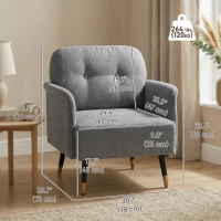 HOMCOM Accent Chair Modern Tufted with Metal Legs Upholstered Reading Armchair for Living Room Grey(m-3)