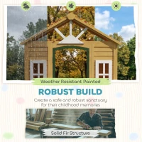 Qaba Outdoor Playhouse, Wooden Kids Playhouse with Door, 3 Windows, 2 Flower Boxes for Garden, Indoor Playroom, Ages 3–8(m-4)