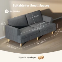 HOMCOM 3 Seater Sofa, 74" Modern Corduroy Upholstered Couch with Thick Spring Cushions, Solid Wood Legs, Armrests, Dark Grey(m-3)