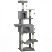 PawHut Multi-Level Cat Tower, 80" Tall Cat Tree, with 2 Condos, 2 Hammocks, 6 Sisal Scratching Posts, Dark Gray(m-1)