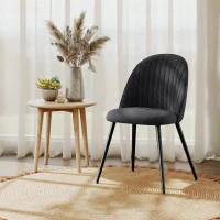 HOMCOM Set of 4 Modern Dining Chairs, Velvet Upholstered Kitchen Chairs with Steel Legs for Living Room, Black(m-10)