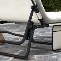 Outsunny 2-Piece Folding Lounge Chairs with Adjustable Backrest, Tanning Chair with Cushion, Side Pocket, Headrest, Beige(m-11)
