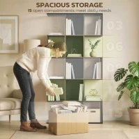 HOMCOM 5-Tier Bookshelf, S Shaped Geometric Bookcase with 15 Compartments, Black Wood Grain(m-5)