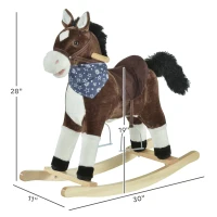 Qaba Kids Plush Ride-On Rocking Horse Toy Cowboy Rocker with Fun Realistic Sounds for Child 3-6 Years Old, Brown(m-3)