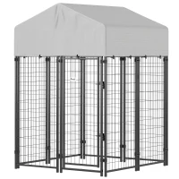 PawHut Outdoor Dog Kennel with Roof, 4' x 4' x 6' Heavy Duty Welded Wire Dog Playpen Enclosure with Escape-proof Lock(m-1)