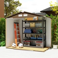 Outsunny 7' x 4' Outdoor Storage Shed, Garden Tool House w/ Foundation Kit Vents & Sliding Doors for Backyard Patio, Brown(m-9)