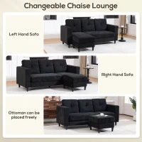 HOMCOM Sectional Sofa, L Shaped Couch with Changeable Chaise, Wooden Legs, Black(m-4)