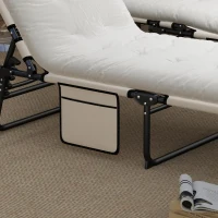 Outsunny 2-Piece Folding Lounge Chairs with Adjustable Backrest, Tanning Chair with Cushion, Side Pocket, Headrest, Beige(m-13)
