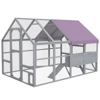 PawHut 9.2' x 6.1' Large Chicken Coop with Nesting Box, Water-Resistant and Anti-UV Cover for 8-12 Chickens, Gray(m-1)