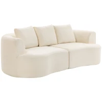 HOMCOM 3 Seater Sofa, 102" Chenille Boneless Couch with Wide Seat, Spring Cushions, High-Density Foam, 3 Pillows, Cream White(m-2)