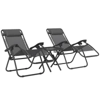 Outsunny Zero Gravity Chair Set of 2 Patio Chair with Side Table Cupholders and Pillows for Pool, Backyard, Lawn, Beach, Grey(m-12)