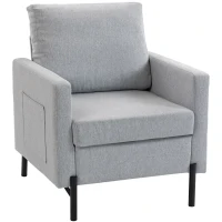 HOMCOM Accent Chair Modern Upholstered Armchair with Side Pockets and Cushion for Bedroom, Living Room, Light Grey(m-11)