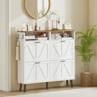 HOMCOM Shoe Storage Cabinet with 4 Flip Drawers, Farmhouse Narrow Shoe Cabinet, Holds Up to 24 Pairs, White(m-1)