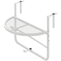 Outsunny Adjustable Balcony Hanging Railing Table, Metal Mounting Mini Wall Desk Storage Rack, Outdoor Flower Stand Serving Table Half Round, White(m-11)
