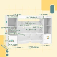 Qaba Kids Toy Organizers and Storage with 8 Removable Storage Bins and Bookshelf, White(m-3)