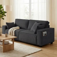 HOMCOM 86" 3 Seater Sofa, Modern Corduroy Upholstered Couch, Dark Grey(m-8)
