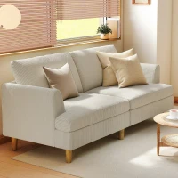 HOMCOM 3 Seater Sofa, 74" Modern Corduroy Upholstered Couch with Thick Spring Cushions, Solid Wood Legs, Armrests, Beige(m-1)