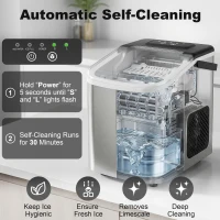 HOMCOM Portable Ice Maker Countertop, Self-Cleaning Ice Machine with 2 Bullet Ice Sizes, Ice Scoop, Silver(m-6)