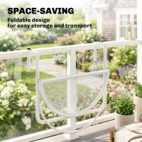 Outsunny Adjustable Balcony Hanging Railing Table, Metal Mounting Mini Wall Desk Storage Rack, Outdoor Flower Stand Serving Table Half Round, White(m-5)