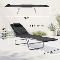 Outsunny Folding Chaise Lounge Pool Chairs, Outdoor Sun Tanning Chairs with Pillow, Reclining Back, Steel Frame & Breathable Mesh for Beach, Yard, Patio, Black(m-3)