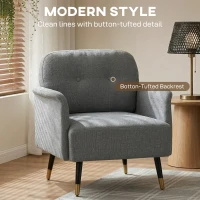HOMCOM Accent Chair Modern Tufted with Metal Legs Upholstered Reading Armchair for Living Room Grey(m-4)