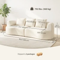 HOMCOM 3 Seater Sofa, 102" Chenille Boneless Couch with Wide Seat, Spring Cushions, High-Density Foam, 3 Pillows, Cream White(m-3)