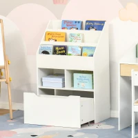 HOMCOM Kids Bookshelf Bookcase, Montessori-Inspired Multi-Shelf Rack Organizer with Moveable Drawer for Books for Reading Nook, Classroom, Bedroom, Playroom, White(m-8)