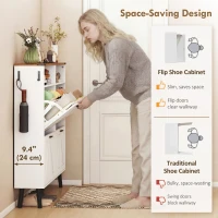 HOMCOM Shoe Storage Cabinet with 4 Flip Drawers, Farmhouse Narrow Shoe Cabinet, Holds Up to 24 Pairs, White(m-4)