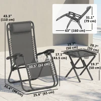 Outsunny Zero Gravity Chair Set of 2 Patio Chair with Side Table Cupholders and Pillows for Pool, Backyard, Lawn, Beach, Grey(m-3)