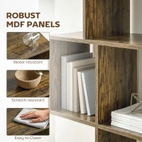 HOMCOM 5-Tier Bookshelf, S Shaped Geometric Bookcase with 15 Compartments, Rustic Brown(m-6)