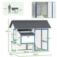 PawHut 55.5" Wooden Chicken Coop with Run Box, Nesting Box, Removable Tray, Ramp, Outdoor Backyard for 2-3 Chickens, White(m-3)