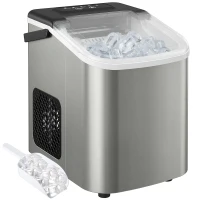 HOMCOM Portable Ice Maker Countertop, Self-Cleaning Ice Machine with 2 Bullet Ice Sizes, Ice Scoop, Silver(m-11)