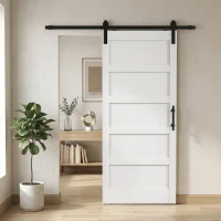 HOMCOM 36"x84" Sliding Barn Door with Hardware Kit, Shaker Style Sliding Door with Handle, Track, Floor Guide, White Wood Grain(m-8)