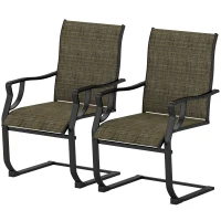 Outsunny C Spring Motion Patio Chairs Set of 2 with Curved High Backrest, Armrest, All Weather Breathable Fabric, Metal Frame(m-2)