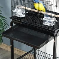 PawHut 60" Metal Indoor Bird Cage Starter Kit with Detachable Rolling Stand, Storage Basket, and Accessories, Black(m-9)